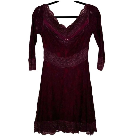 Free People Womens Burgundy Red Lace Dress Size Small - Picture 1 of 11